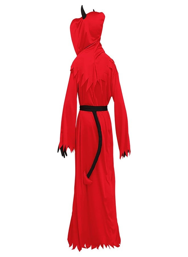 PURFUN Kids Red Devil Costume Set Girls Boys Scary Death Demon Gown Long Robe Devil Horns Head Cover Tail Black Gloves Kit Halloween Cosplay Outfit Costume Accessories Dress Up Party Prop - Image 2